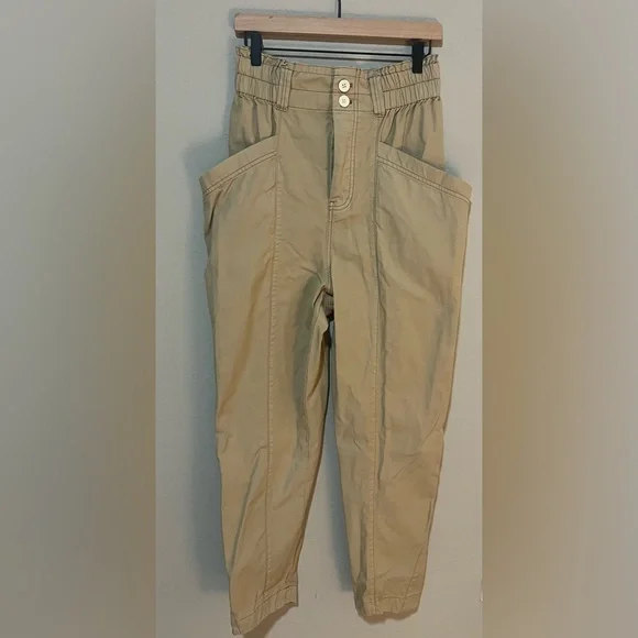 Free People Ready to Run Cinch Waist Parchment Pants Size Medium - Picture 4 of 10